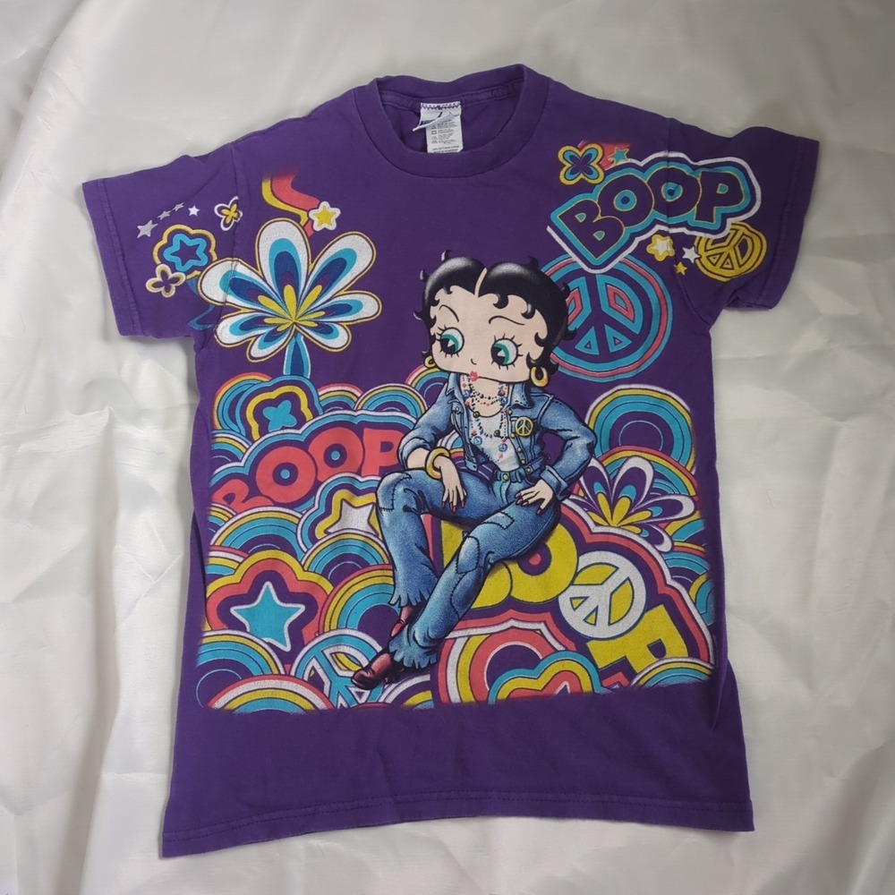 Betty Boop Freeze Youth Medium T-Shirt Hippie AOP 70s Peace